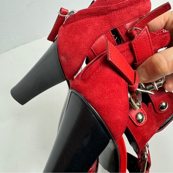 Giuseppe Zanotti For Balmain Red Suede Buckle Strappy Sandals Size 38 - Picture 6 of 14
